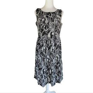 Talbot's Black & Cream Paisley Print Cotton Silk Fit & Flare Dress Size 4